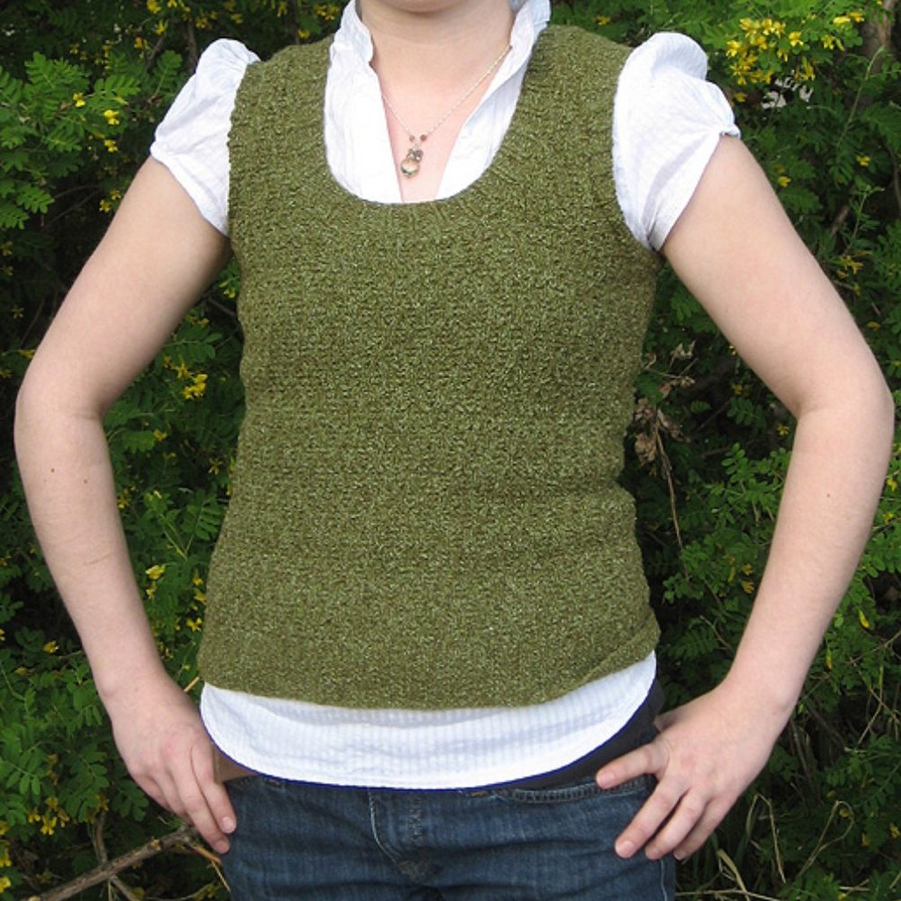 Hand Knit Textured Sweater Vest Moss Green Elsebeth Lavold Silky Wool Yarn